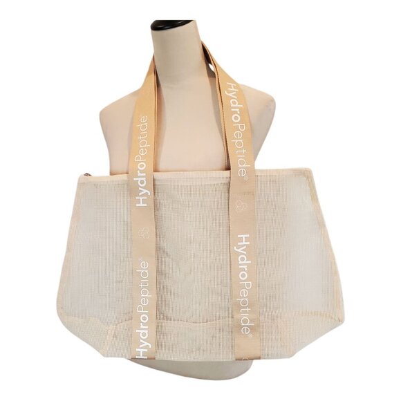 HYDROPEPTIDE Beige/Tan Lightweight Zippered Mesh Tote Beach/Gym/Carry-all Bag - Picture 2 of 5